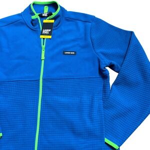 Lands End Mens Blue Waffle‎ Fleece Zip Up Jacket Medium New with Tags